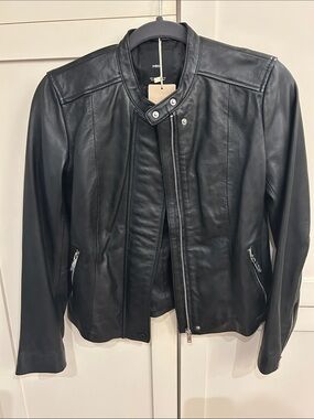 NWT Mango Black Leather Moto Jacket - Classic Women's Zip Front, size small